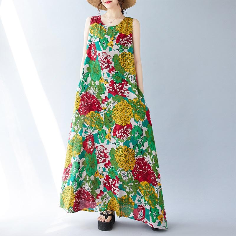 Fără mâneci Plus size vintage Floral nou în rochii pentru femei rochie lejeră lungă de vară