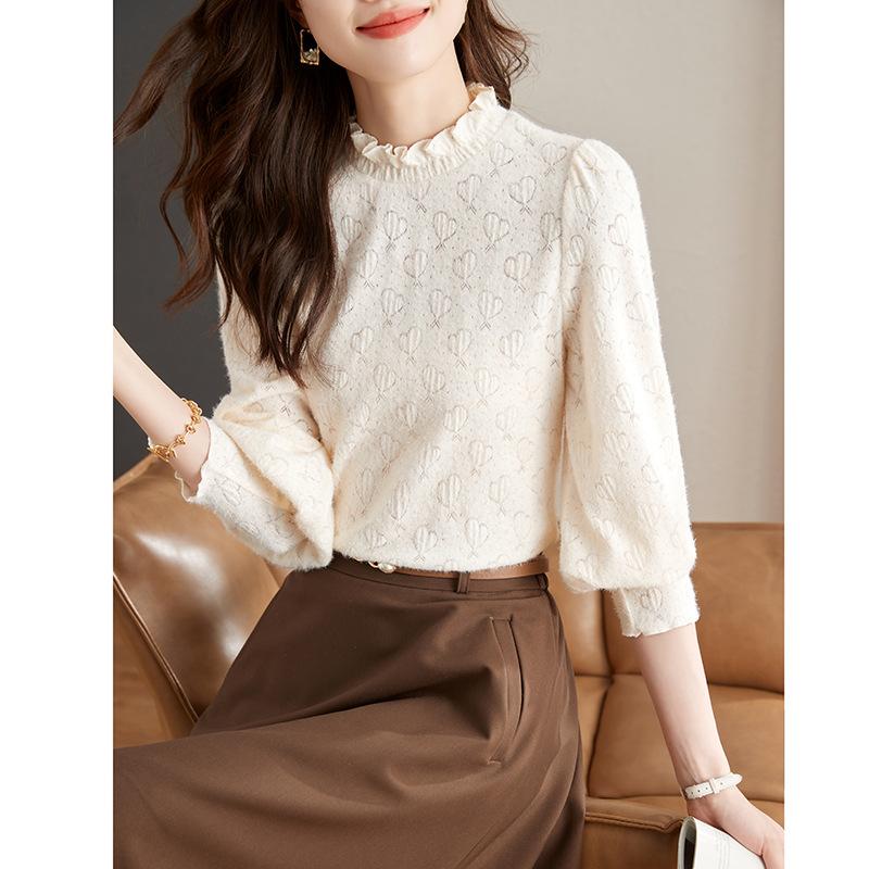 Semi-turtleneck Lace Bottoming Shirt Women's Early Autumn New Fashion Inner with Foreign Style Design Top A