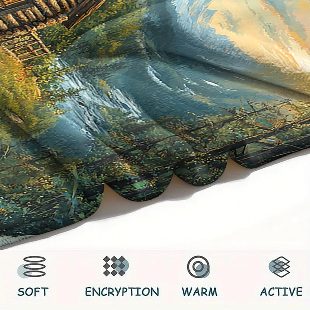 Village Print Flannel Blanket, High Quality Comfortable for All Seasons, Home Decor, Warmth and Comfort, Perfect for Christmas Gifts