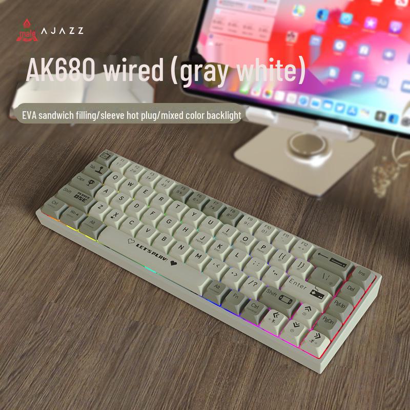 AJAZZ AK680 Black Wired Mechanical Keyboard, 68-Key, Blue/Tea/Red Switches, Portable, Hot-Swappable, Anti-Ghosting, Gaming Keyboard