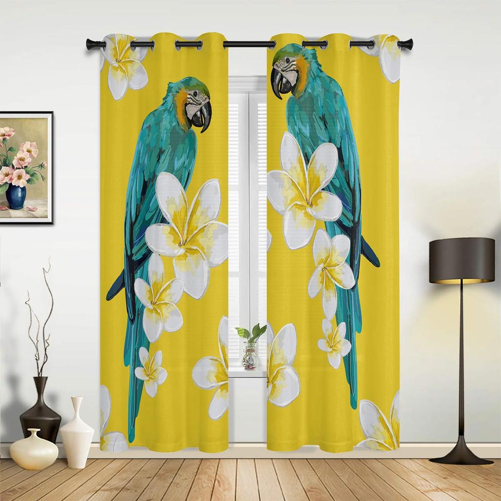 Tropical Jungle Parrot Green Plants Curtains for Bedroom Living Room Drapes Kitchen Children's Room Window Curtain Home Decor
