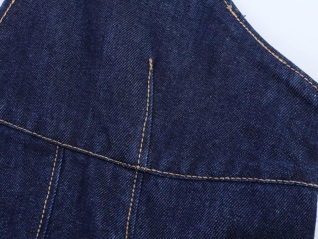 European & American Style Sexy Deep V-Neck Halter Denim Dress - Slim Fit Short Skirt for Women