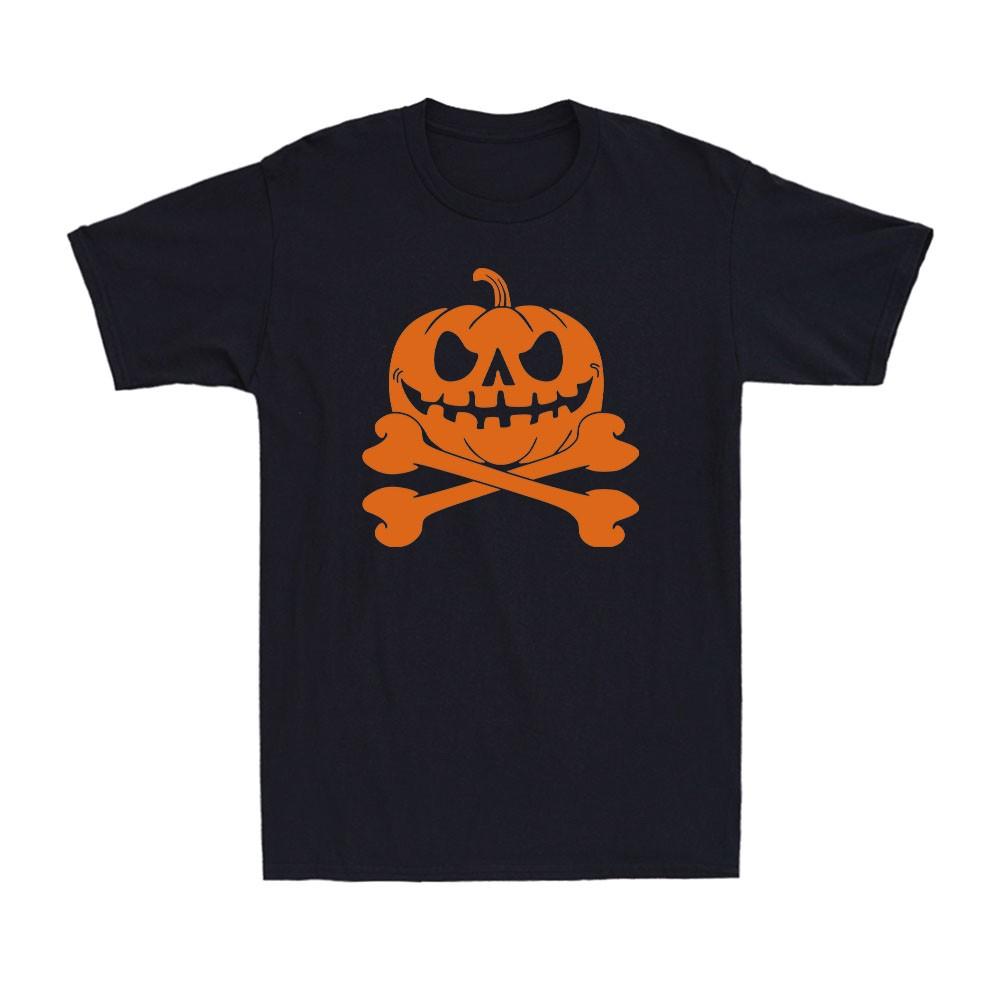 Halloween T-shirt Pumpkin Skull and Crossbones Horror Skeleton Men s T-Shirt XXL