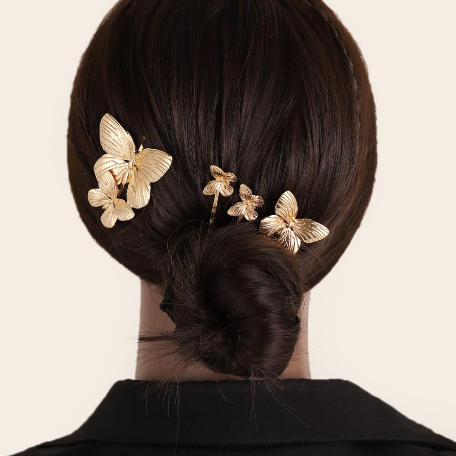 Vintage Butterfly Metal Hairpin Headdress for Womem New Chinese Style Retro Punk Exquisite Updo Bobby Pins Hair Accessories
