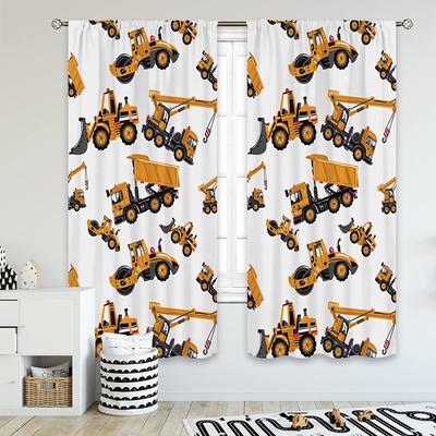 Cartoon Construction Curtains for Kids Bedroom Decor, Tractor, Truck, Bulldozer, Child Nursery, Toddler Excavator, Window Drapes