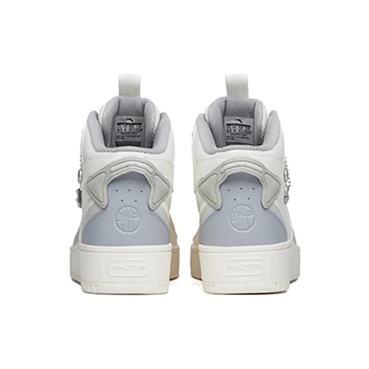 Anta Casual Slip Resistant Abrasion Resistant High top Skateboard Shoes Women's White Gray (Unisex) Skate Shoes 122148013R 1