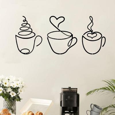 3Pcs/set Black Wall Hanging Coffee Cup Wall Art Wall Sculpture High-end Metal Coffee Cup  Room