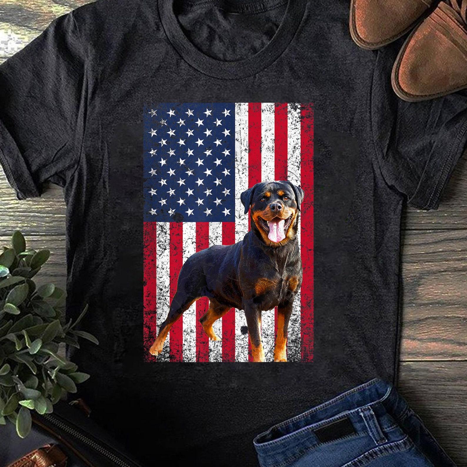 American Flag Rottweiler Dog Lover Funny 4th of July Dog T-Shirt - Gift for Dog Lovers - Funny Dog - Vintage Shirt 3XL