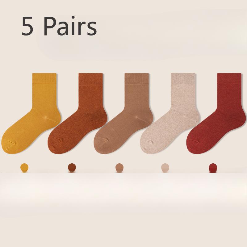 5 Pairs of Ladies Spring and Autumn Pure Cotton Boneless Tube Cotton Socks