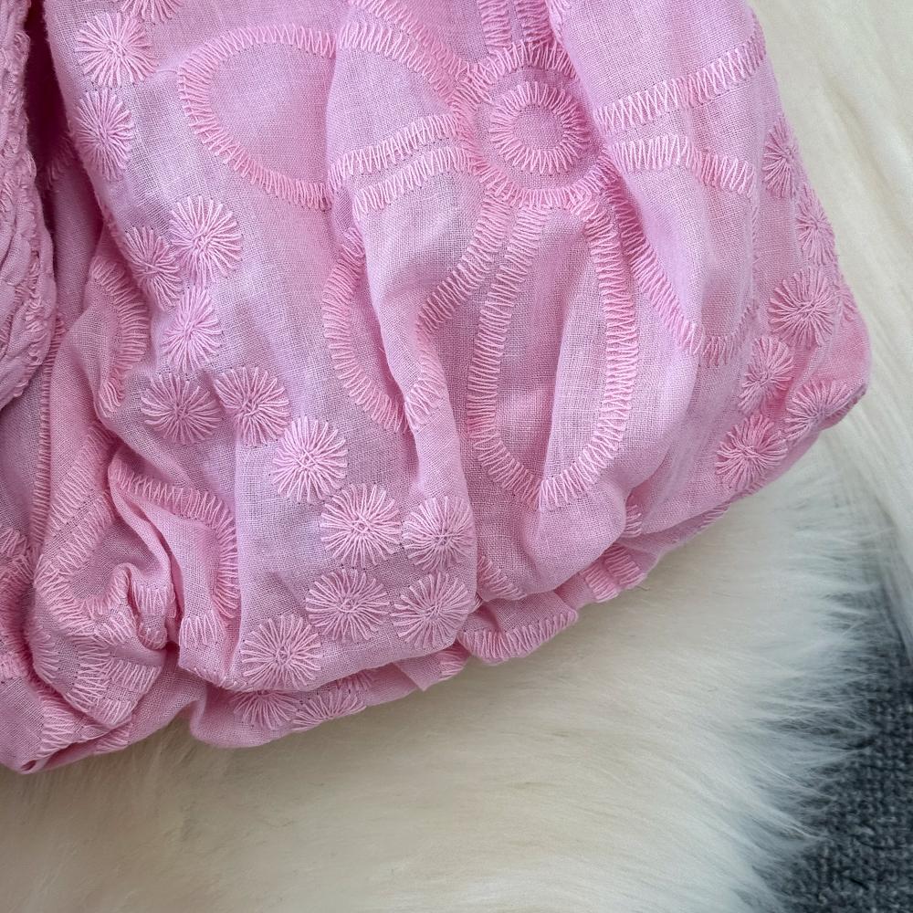 Fashion Dress for Women Square Collar Puff Sleeve A-line Floral Texture Vestido Womens Solid Color Folds Dresses Summer Dropship