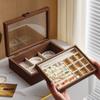 Retro Walnut Jewelry Display Box with Clear Lid Dustproof Storage Necklaces Earrings Bracelets Ring Wooden Jewelry Organizer Box