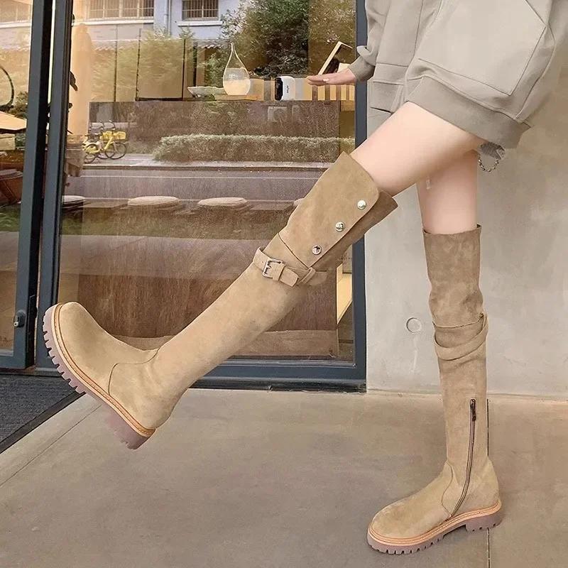 Fashion Women's Shoes 2024 Hot Sale Side Zipper Women's Boots Fashion Belt Buckle Modern Boots Women New Keep Warm Over-the-Knee Boots