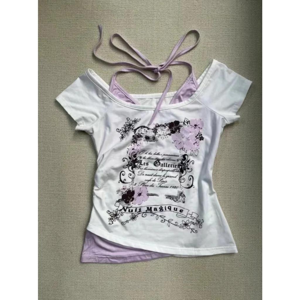 TrendHub Sommer Y2k Vintage Grafik T-Shirts Damen Grunge Streetwear Hot Girl Slim Fit T-Shirt Harajuku Mode Lässige Süße Oberteile Schick
