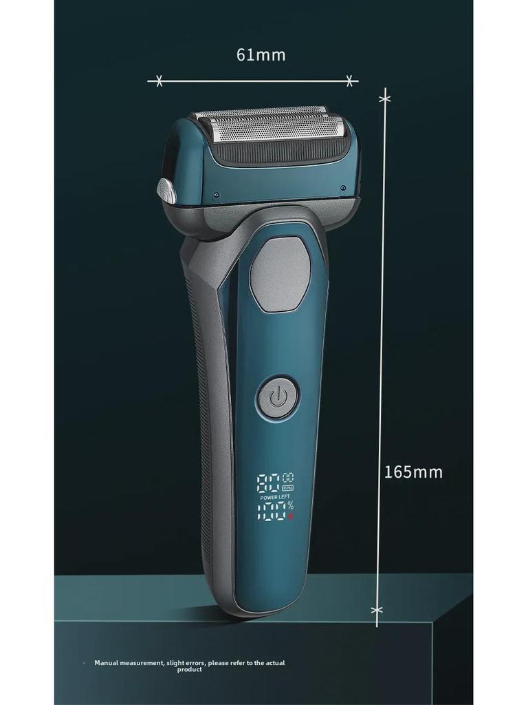 Smart Electric Shaver with Floating Three-Blade Head, Digital Display, Fast Charging & Washable Design