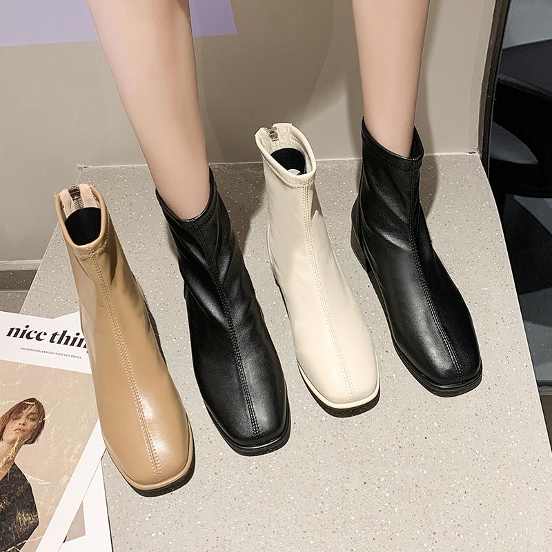 Plus Size 43 Women's Short Boots  New Autumn Winter Woman British Style Soft Leather Mid-heel Mid-calf Chelsea Boots