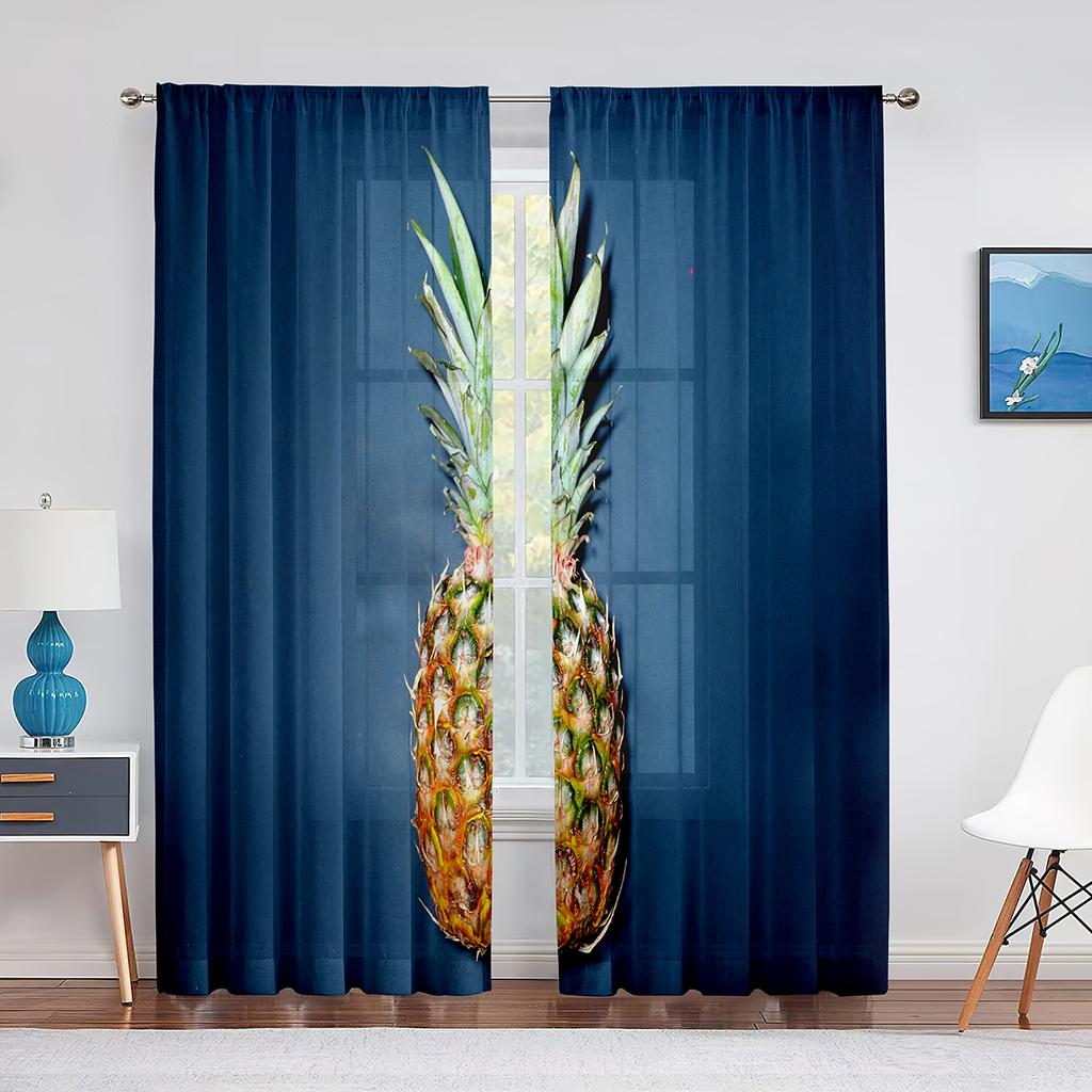 Sommer Ozean Strand Lustige Ananas Tragen Sonnenbrillen Transparente Vorhänge für Wohnzimmer Schlafzimmer Dekoration Fenster Voile Tüll Vorhang