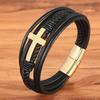 Classic Style Cross Men Bracelet Multi-Layer Stainless Steel Leather Bangles Magnetic Clasp for Friend Fashion  Jewelry Gift