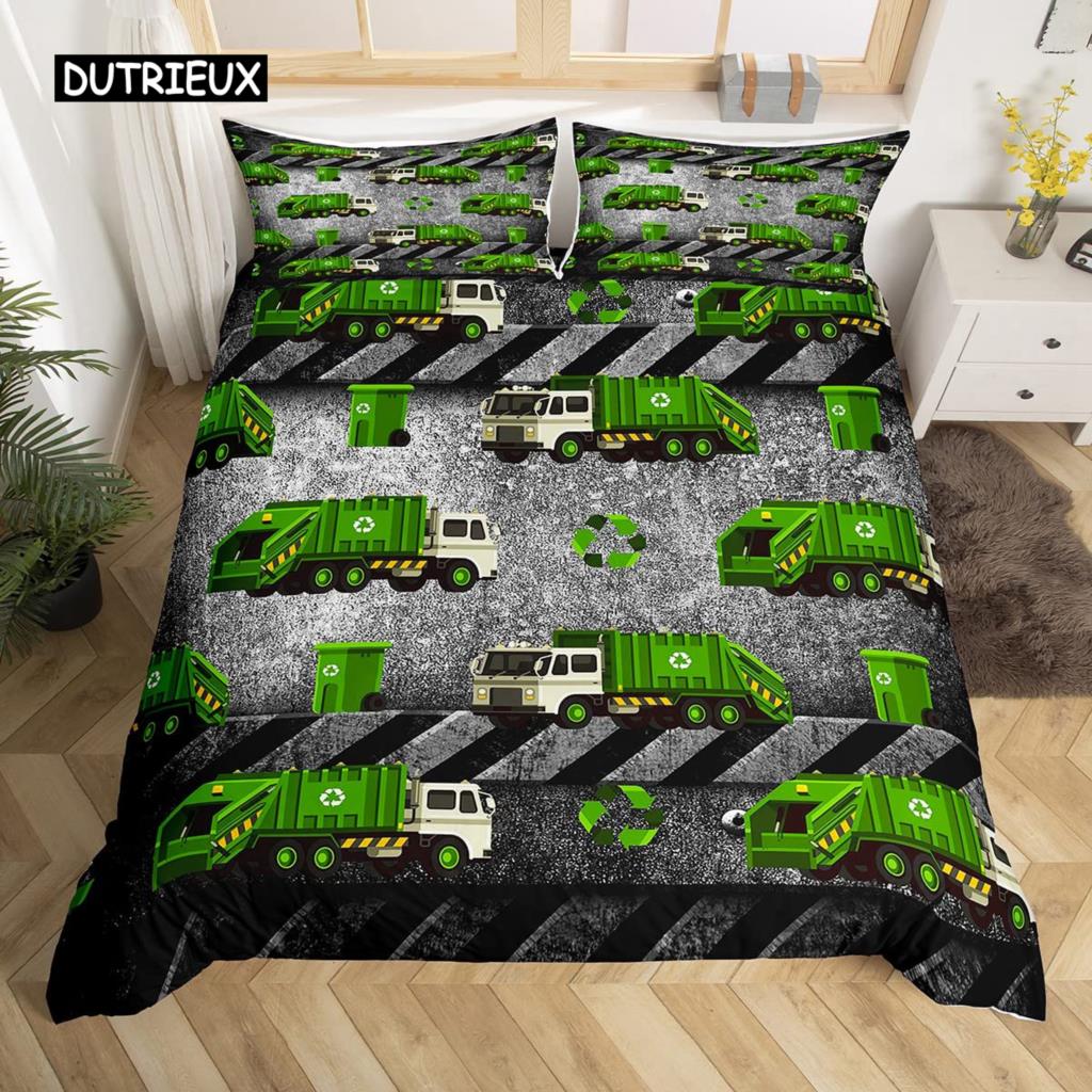 LKW Bagger Bettbezug Set Queen Size für Kinder Kinderzimmer Cartoon Traktor Baufahrzeug Konstruktionsthema Bettwäscheset