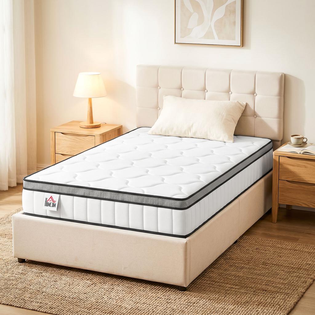 Materasso 90 x 190 cm, spessore 20 cm, materasso a molle insacchettate a 7 zone con memory foam al gel rinfrescante