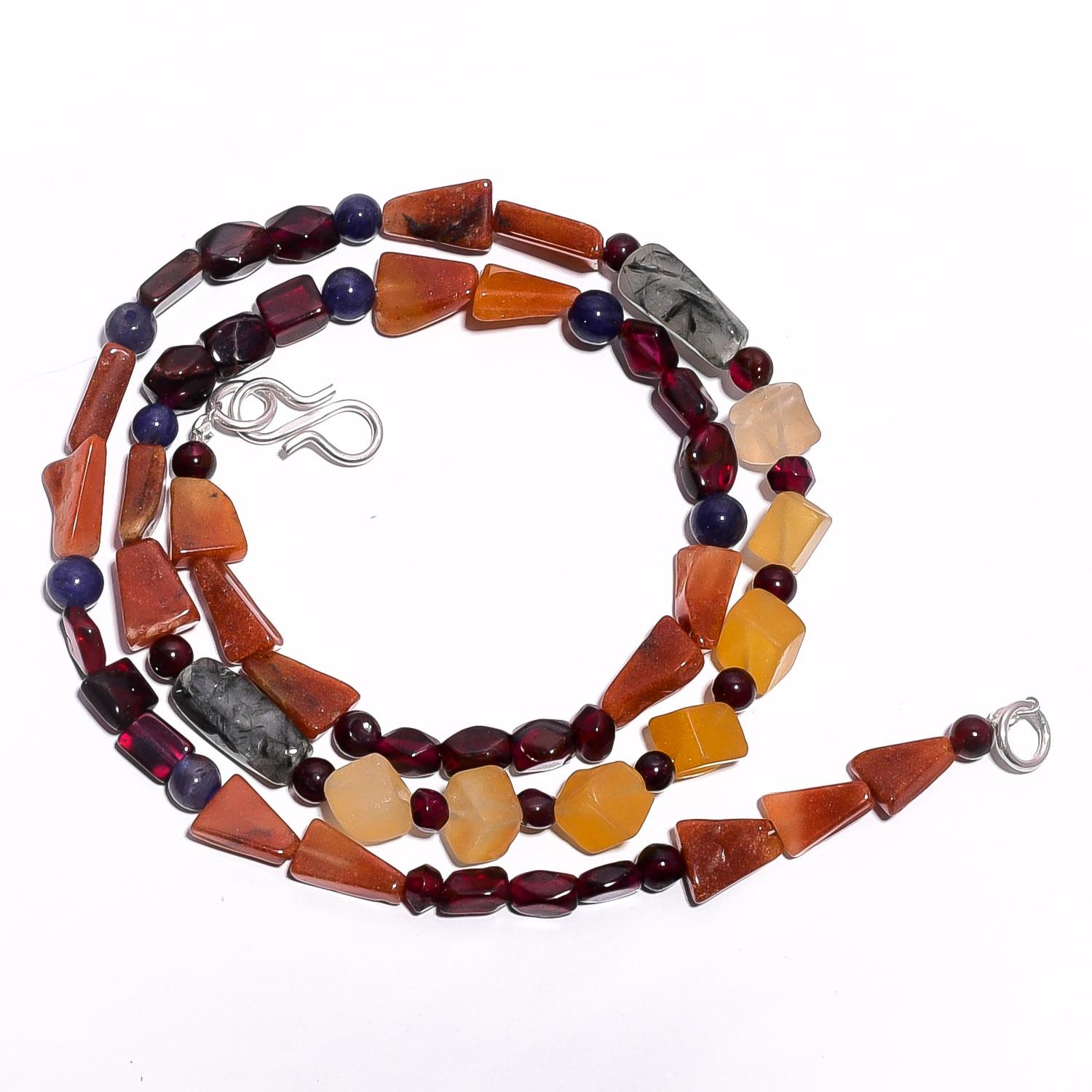 

Натуральный Мульти Авантюрин Гранат Иолит Драгоценный Камень Гладкие Бусины Ожерелье 17 UB4675 UB-4675