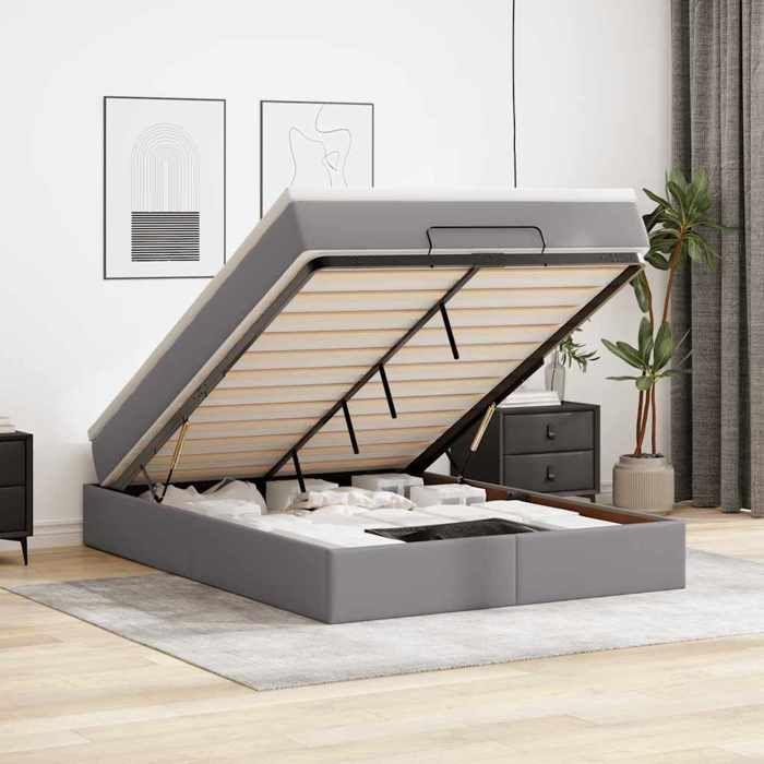 VidaXL Ottoman Bed Frame with Mattress Grey 140x190 Cm Faux Leather, Bed Frame, Upholstered Bed Frame, Bed Frame 3311039