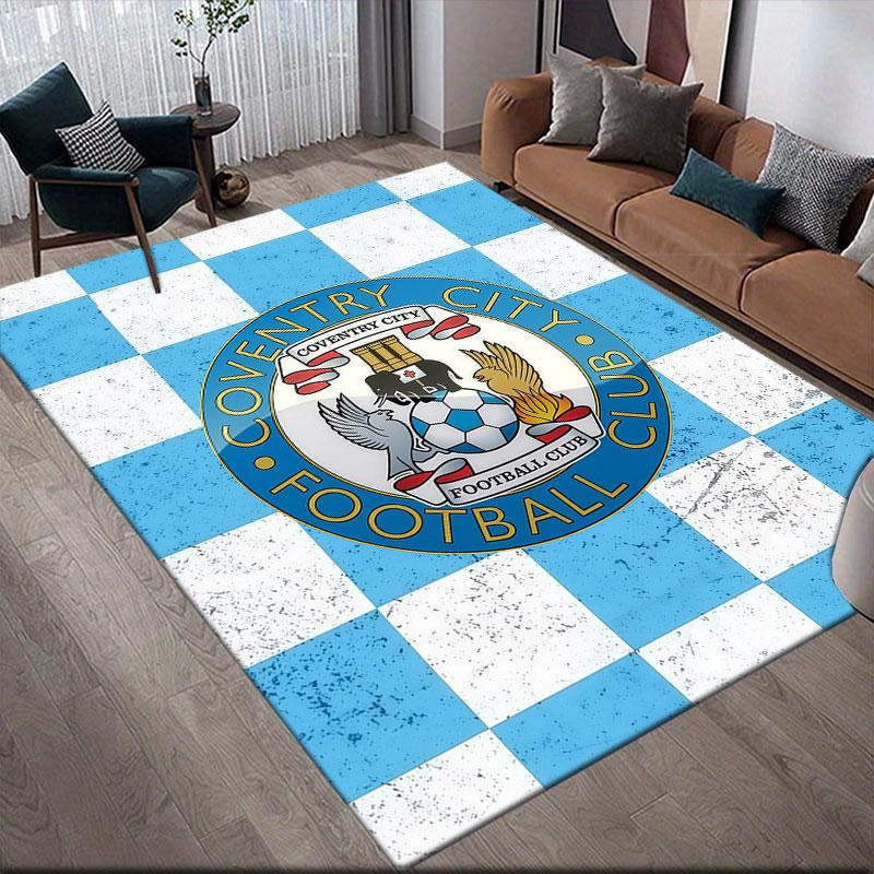 Coventry City FC Flannel Printed Carpet, Home Sofa Decoration for Living Room & Bedroom, Non‑Slip Play Flannel Floor Mat for Game Room