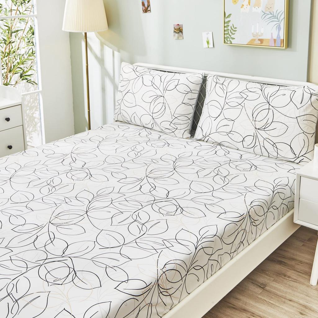 Leaf Line Pattern Mattress Three-Piece Digital Printing Mattress Bedding Set Adult Children