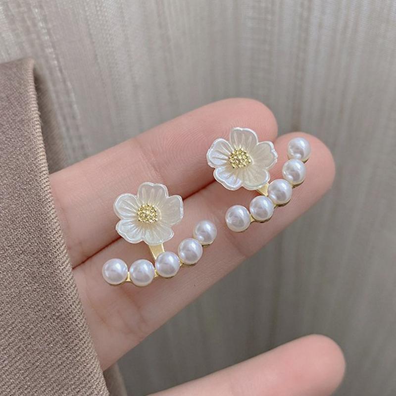 1 Pair Women's Cute Flower Faux Pearl Earrings, Fashion Elegant Simple Solid Color Earrings Suitable for Daily, Casual, Party