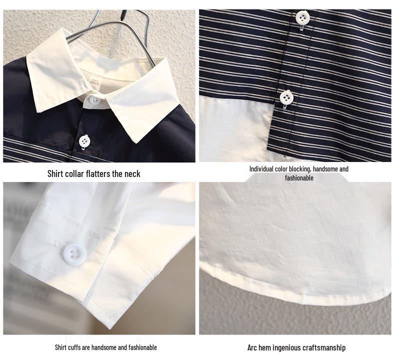 Boys' Handsome Striped Long-Sleeve Shirt, New 2025 Spring/Autumn Trend, Small to Medium Sizes