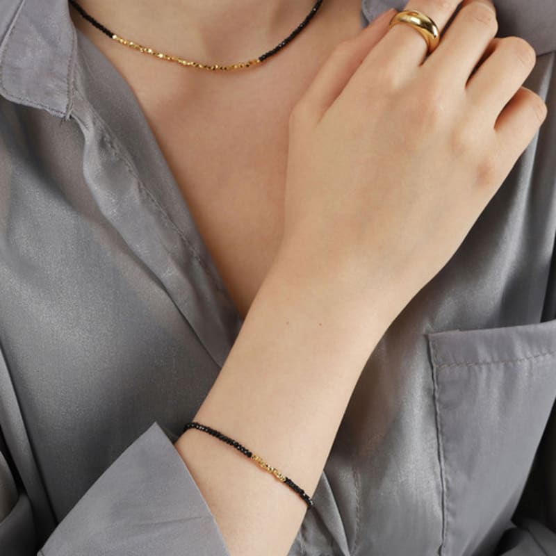 Ozel Silver925 Black Spinel Bead Bracelet PS007-1B