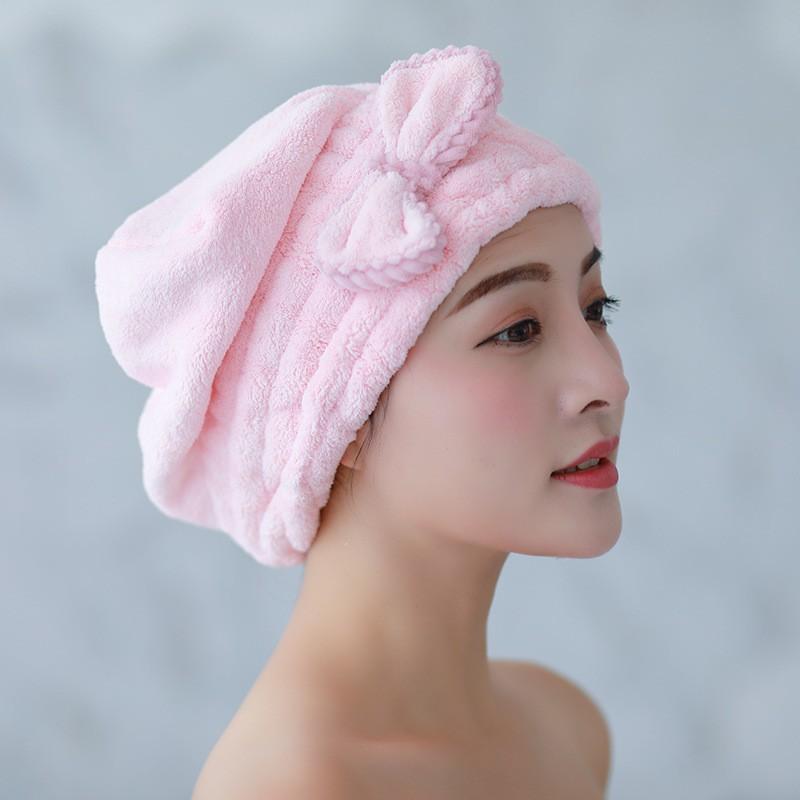 Thick Coral Fleece Hair Drying Cap With Bow Knot Women - Quick Dry Absorbent Towel Hat In Princess Style
