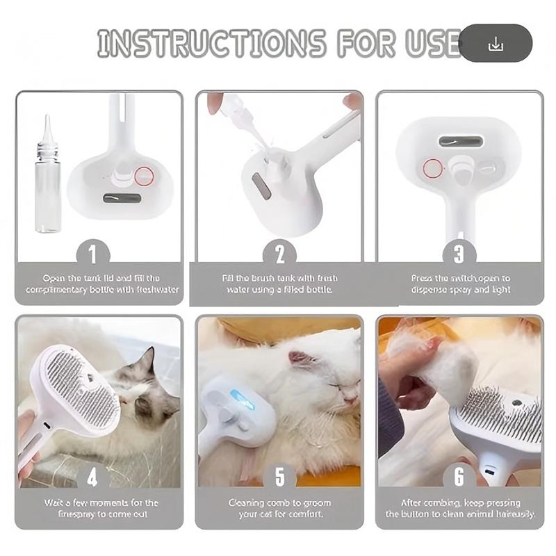 USB Rechargeable Pet Grooming Brush with Steam & Spray, Safe Round Teeth for Hair Removal and Massage, Universal for Cats and Dogs, Soft & Gentle