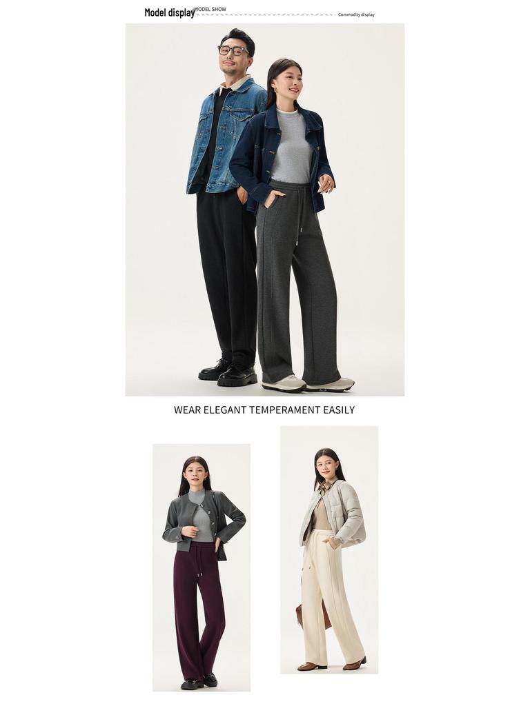 Women's Fashionable Gray Fleece-Lined Winter Pants: Petite, Narrow, or Wide-Leg Acetate Wool Sweatpants.