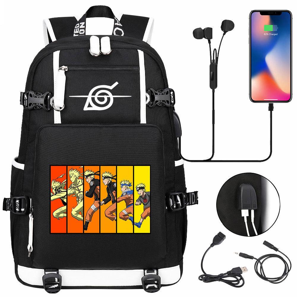 Neuer Naruto-Druck USB Teenager Schüler Schultasche Herren und Damen Freizeit Rucksack mit großer Kapazität Reise Rucksack