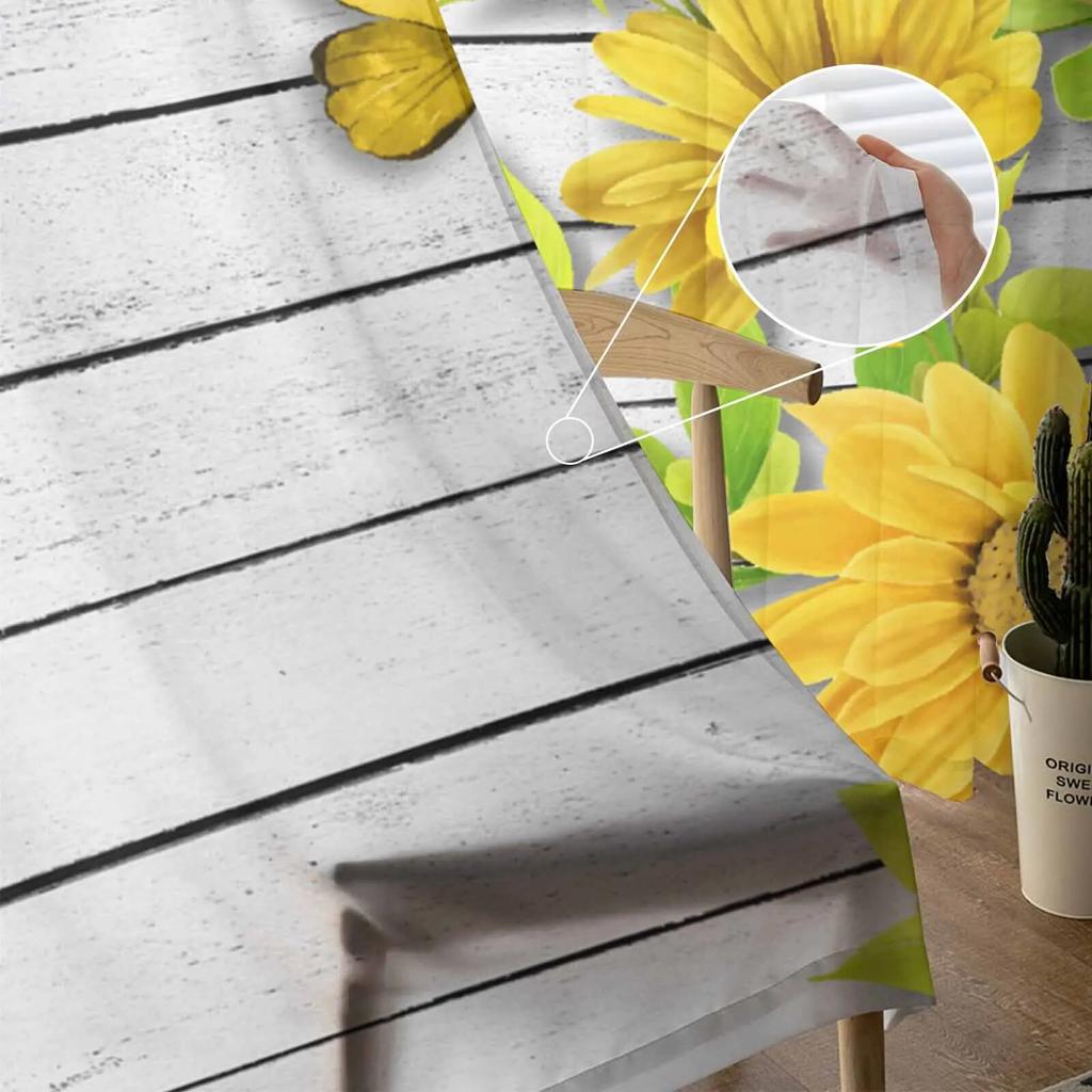 Sunflower Flower Butterfly Wooden Board Tulle Curtains For Living Room Sheer Curtain For Bedroom Kitchen Blinds Voile Curtains