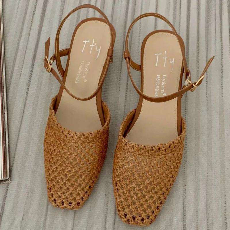 

Fashion Fashion Ankle Buckle Wedge Sandals Women Retro Mesh Hollow Woven Sandals Comfort Breathable Brand Designer Shoes Sandalias Mujer 35 темно-коричневого