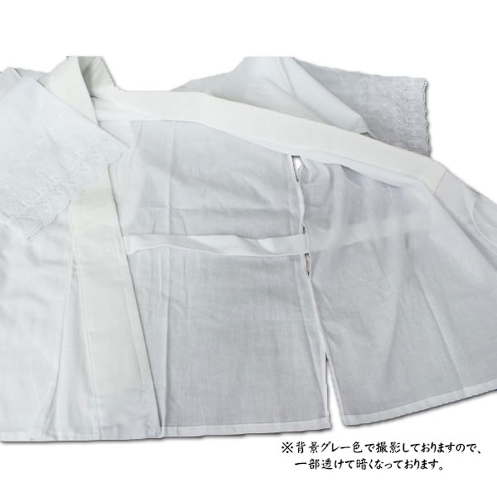 [hga228][Made In Japan] Half-collared Undergarment  Kimono Undergarment, Bleached Cotton Collar, Lace Cuffs, Neckline Adjustment, with Tie, White, ML