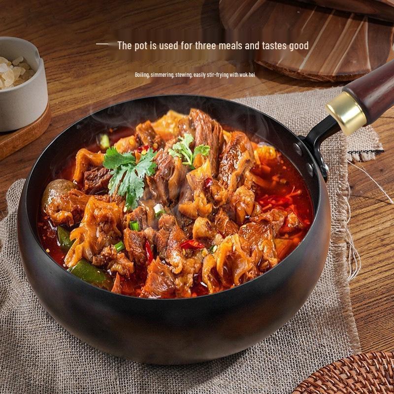 Best-Selling Mini Deepened Wok: Non-Stick, Flat-Bottom Iron Stir-Fry Pot with Classic Design