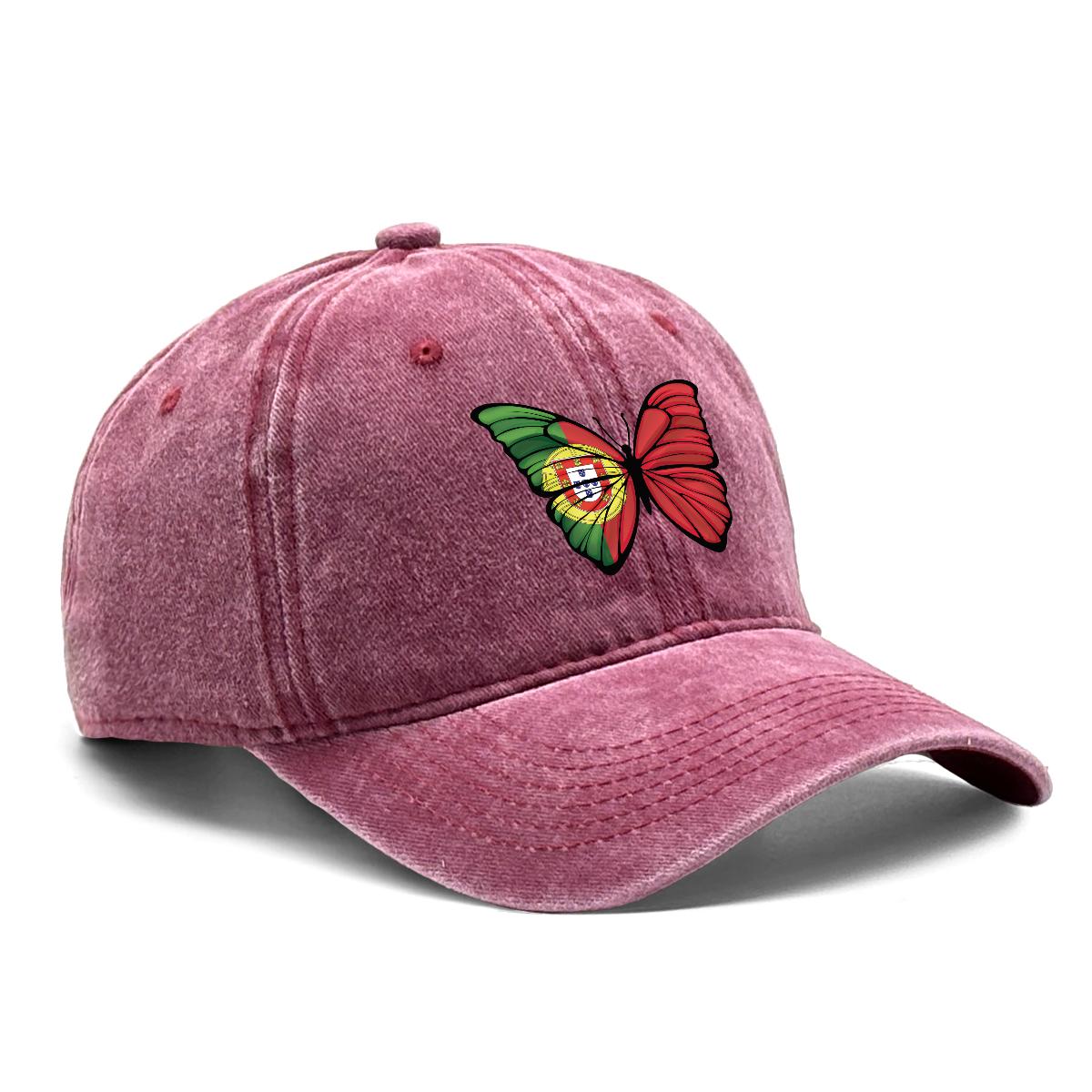 Flag of Portugal Print Unisex Snapback Baseball Cap Butterfly Woman s Cap Breathable Hip Hop Adjustable Baseball Hat вино красного