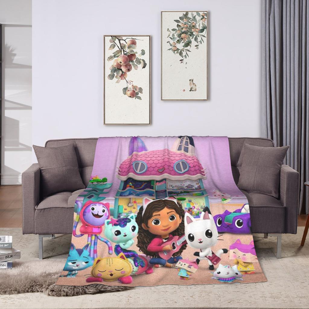 G-Gabby’s Dollhouseds Flannel Blankets Winter  Soft Throw Blanket for Girls Boys Bedroom Fluffy Bedspread Sofa Bed Cover