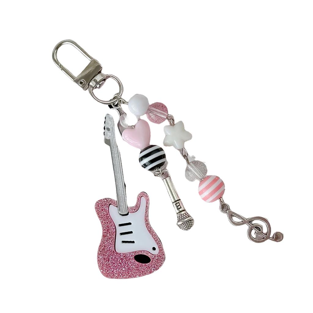 Stylish Violin Phone Charm Eye Catching Beaded Keyring Guitar Key Pendant Fashionable Alloy Key Chain for Bags Key