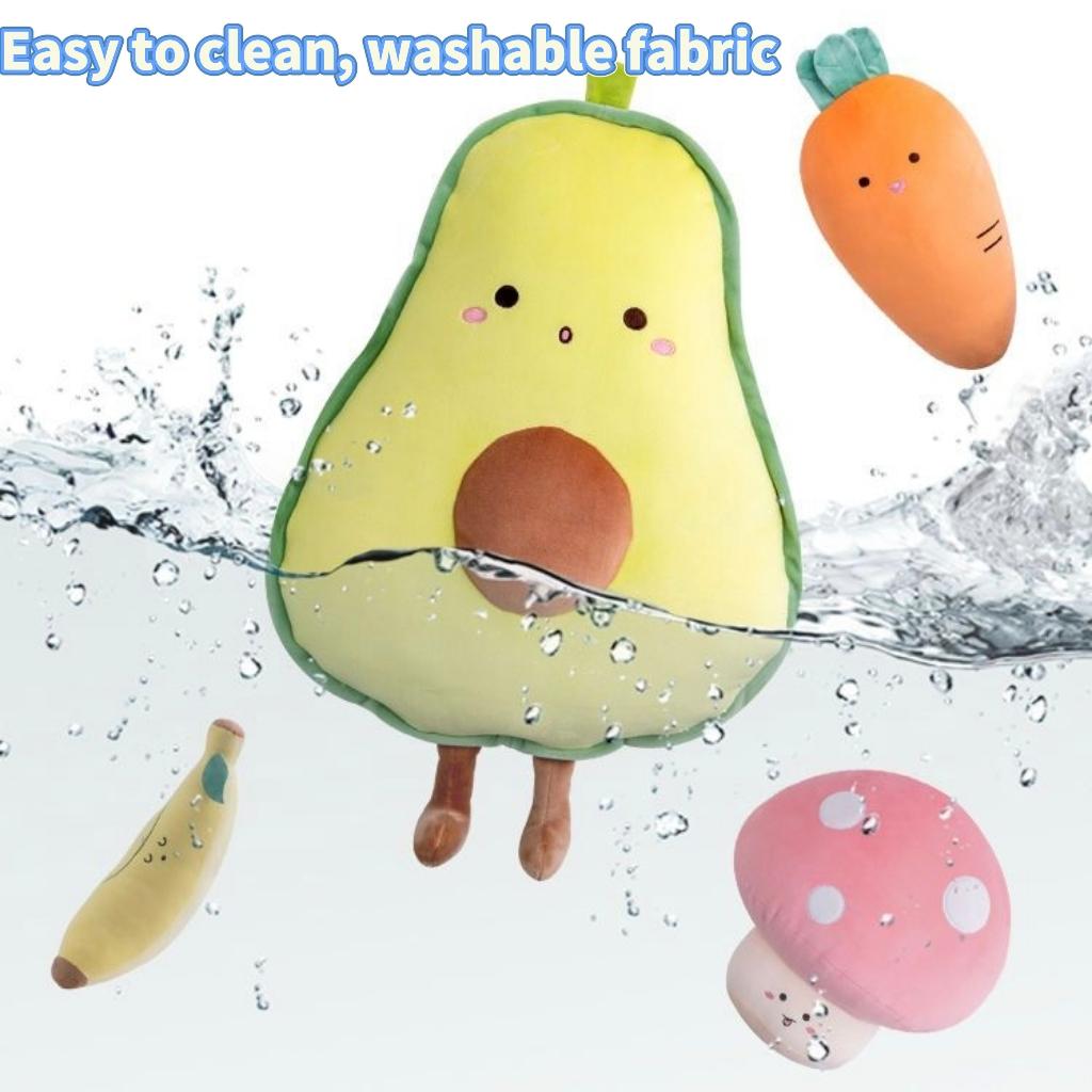Kawaii Avocado Banana Carrot Mushroom Large Plush Pillow, Soft Stuffed Fruit Vegetable Plushie Toy Gift