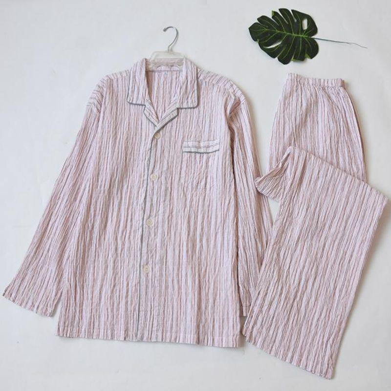 Orders Exported to Japan Men's Cotton Stripe Long sleeve Trousers Pajamas Set Spring, Summer and Autumn Thin Breathable Skin-friendly Homewear