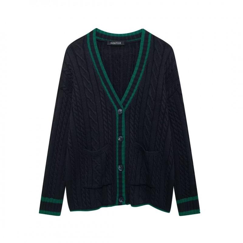 Autumn European & American Women's Street Fashion Cable Knit Cardigan