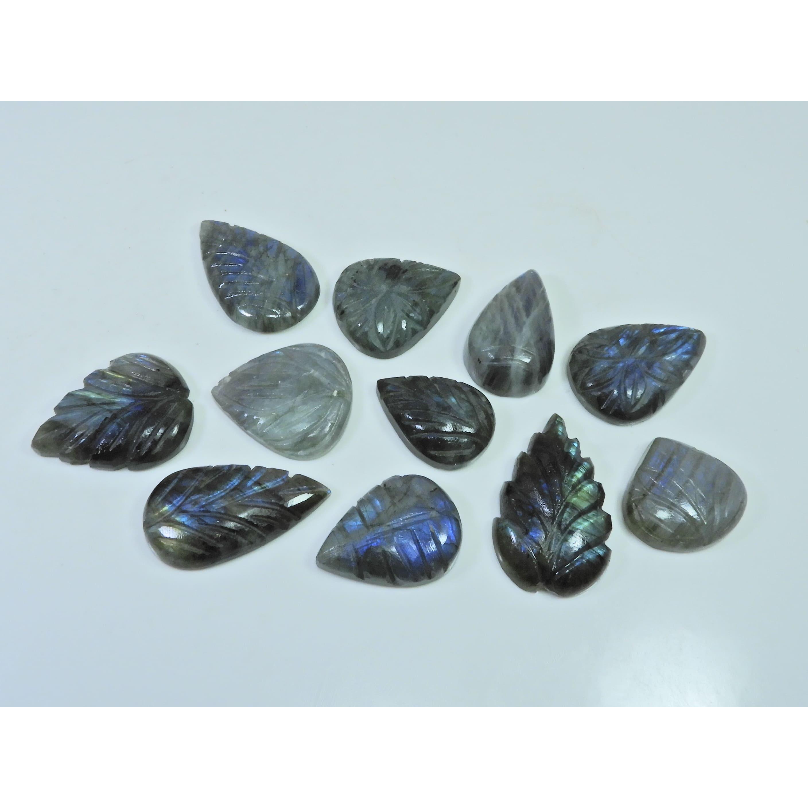 279Cts. Natural Labradorite Carving Pear Cabochon Loose Gemstone 11Pcs Lot LL-1130