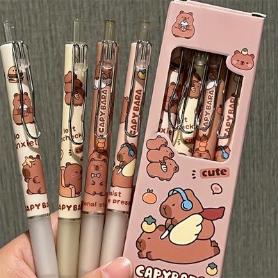 4 Stück Capybara-Geltinten-Rollerballstifte – 0,5 mm extrafeine Spitze, einziehbare schwarze Tintenstifte – süß und trocknet schnell für gleichmäßiges Schreiben – Kunststoffmaterial