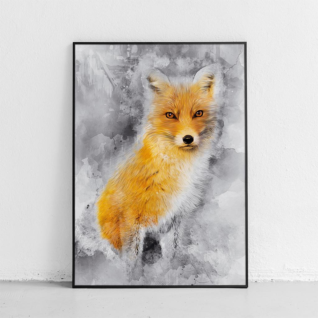 Poster Red Fox Abstract In a Black Frame