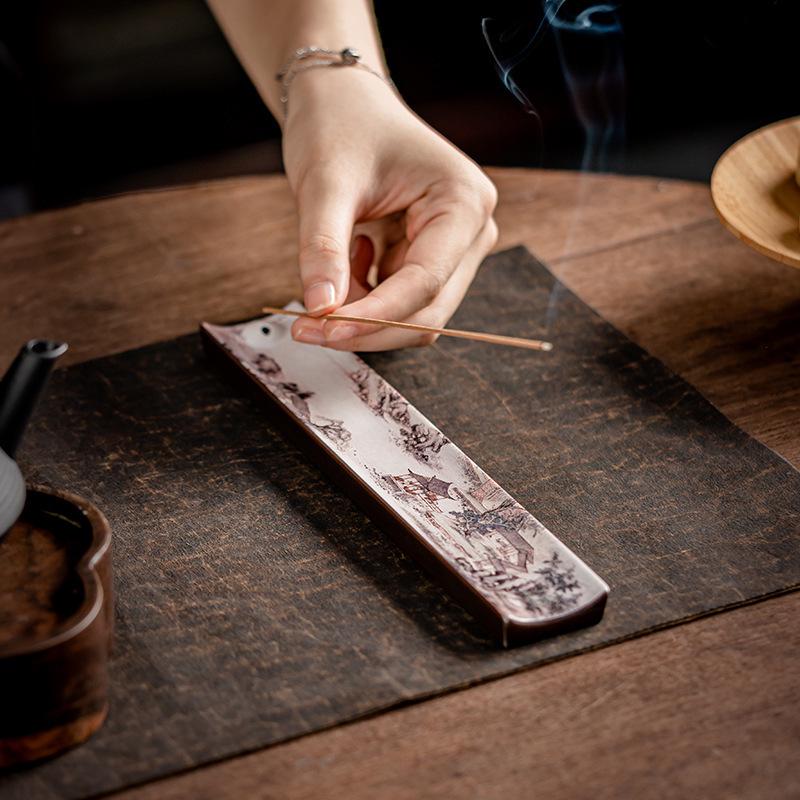 Guochao River & Mountain Ceramic Incense Holder - Retro Incense Stick Tray for Indoor Use