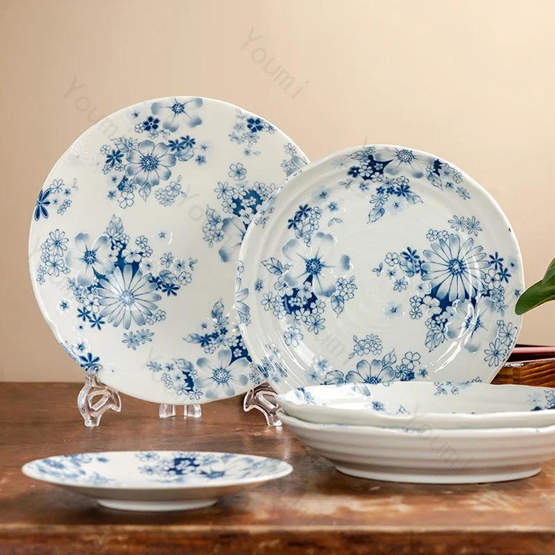 Retro Style Flowers Ceramic Plate Home Daily Afternoon Tea Dessert Snack Plates High End Restaurant Delicious Dishes Soup Plate
