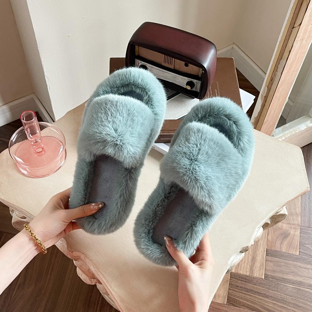 Welfare payment~ Mao Mao slippers women wear autumn and winter 2024 new home Korean version indoor plush one-word cotton slippers